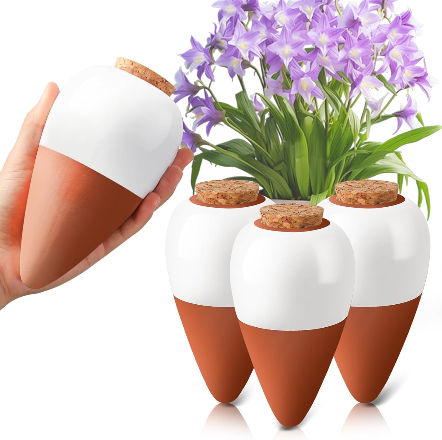 Self Watering Insert - テラコッタ製水やりスパイク、自動給水グローブ、徐放性自動給水プランターインサート、室内植物用植物給水グローブ