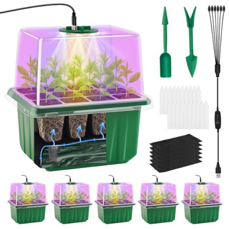 ライト付き種子スタータートレイ6パック、植物スタータートレイ - Humidity Dome Kit のレビューと価格