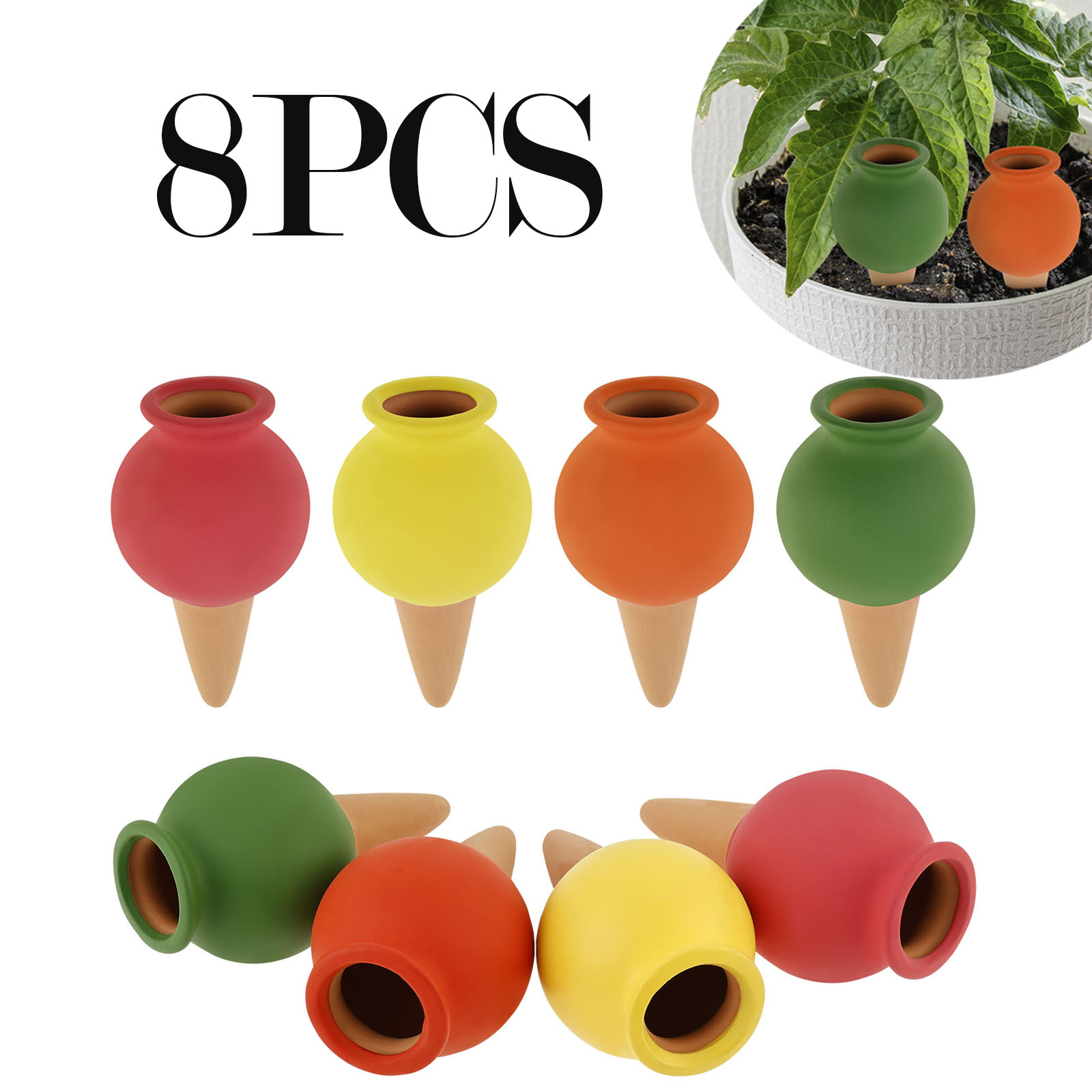 8 個テラコッタ自動散水スパイク粘土植物散水プランターインサ - Self Watering Insert のレビューと価格