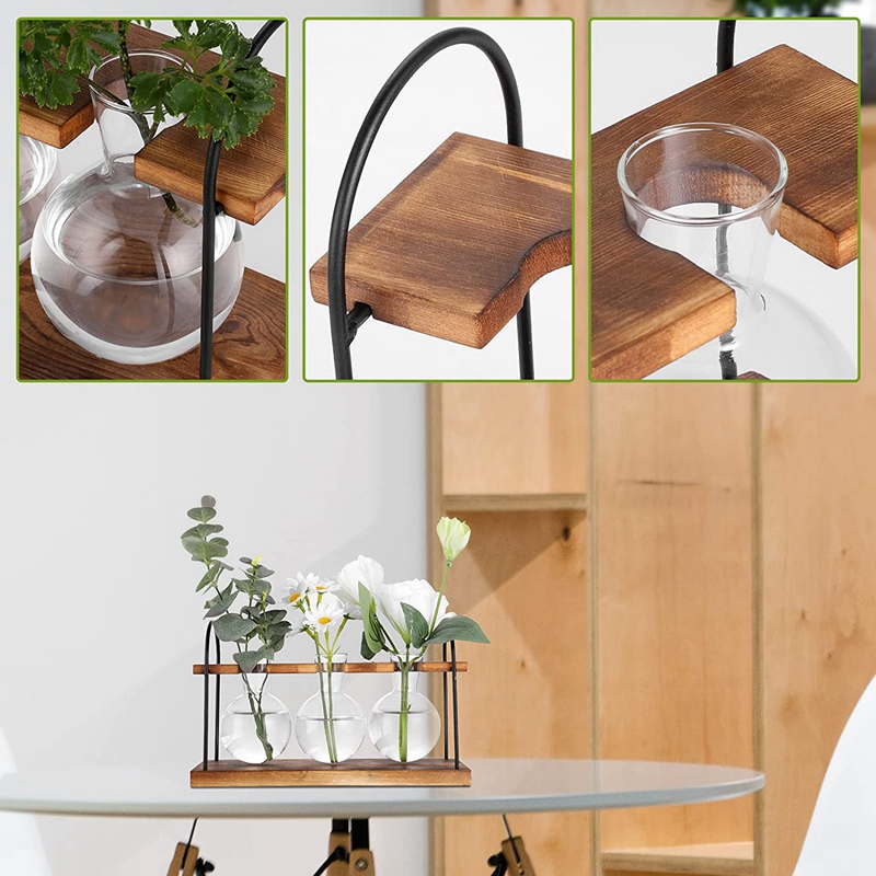 木製スタンド付き植物繁殖ステーション、植物テラリウムデスクト - Propagation Station Vase のレビューと価格